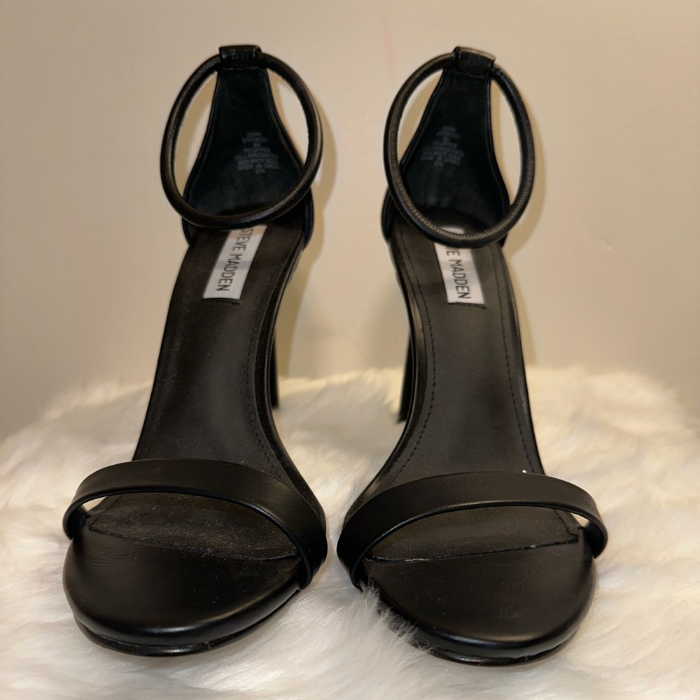 Black Steve Madden Soph Black Ankle Strap Heels